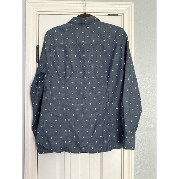 J.Crew Chambray Polka Dot Button Down Shirt Large Blue Denim Casual Preppy - Picture 5 of 5